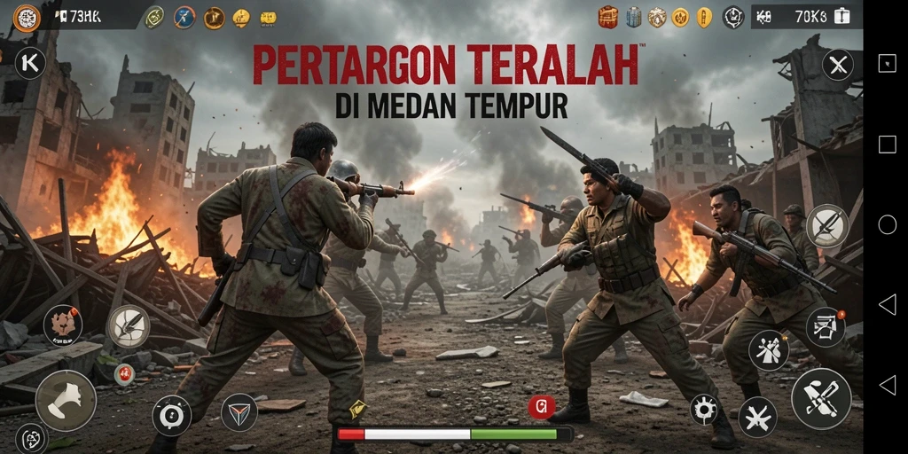 Tampilan gameplay mendebarkan dari 73K saat para pemain bertarung di pulau.