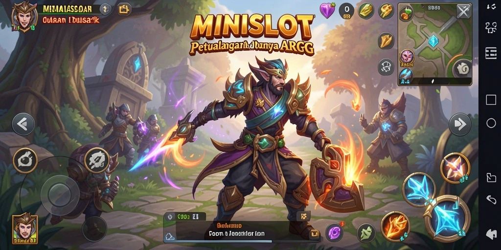 Tampilan gameplay epik dalam MINISLOT dengan aksi bertempur yang dinamis.
