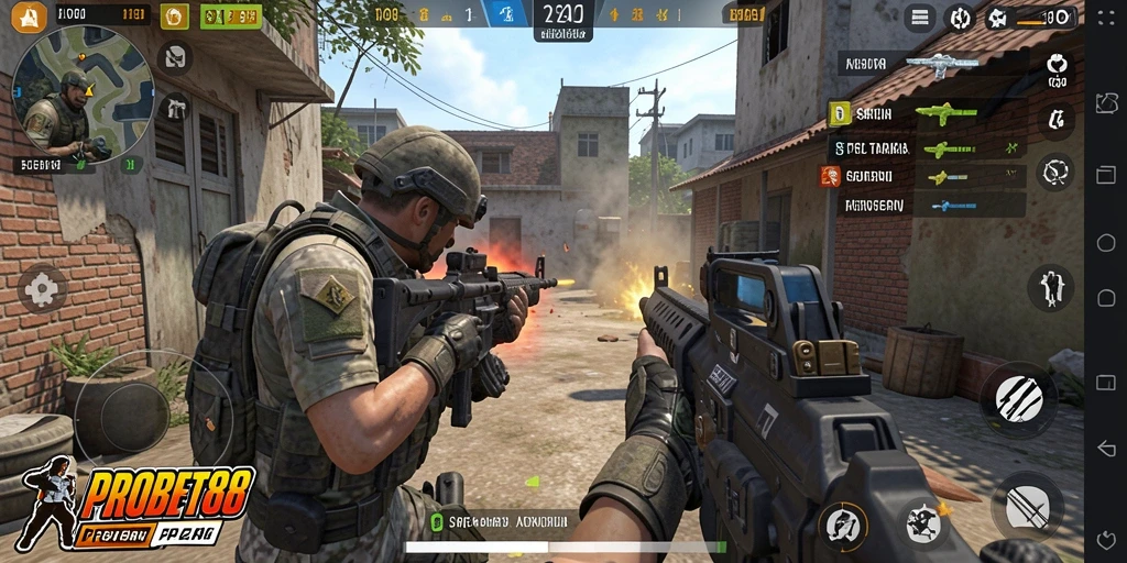 Screenshot gameplay PROBET88 dengan aksi tembak-menembak yang seru.