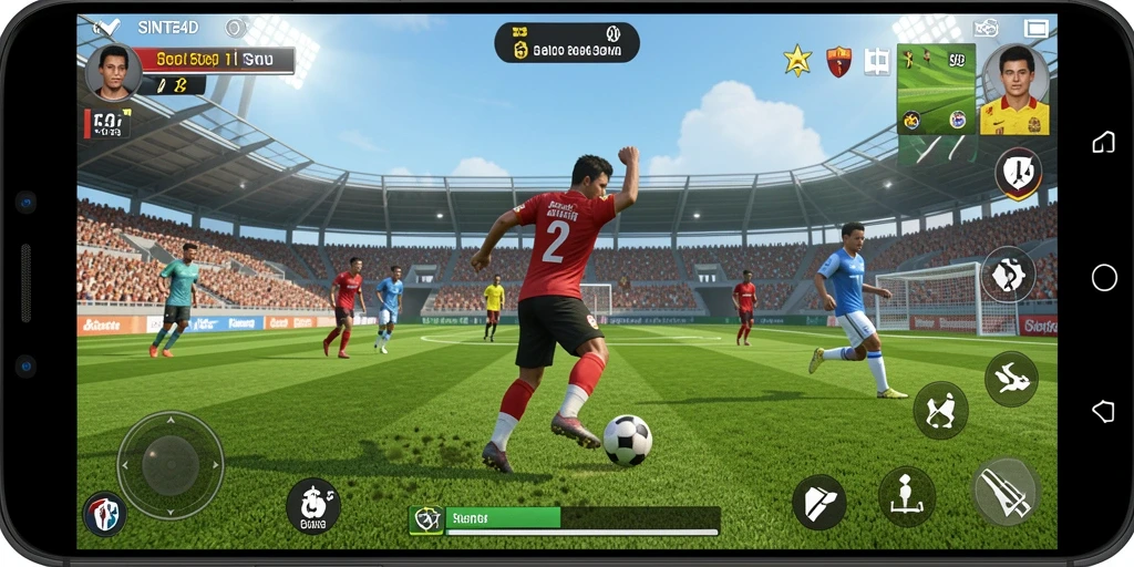 Tampilan gameplay SINTE4D yang seru dalam pertandingan sepak bola.