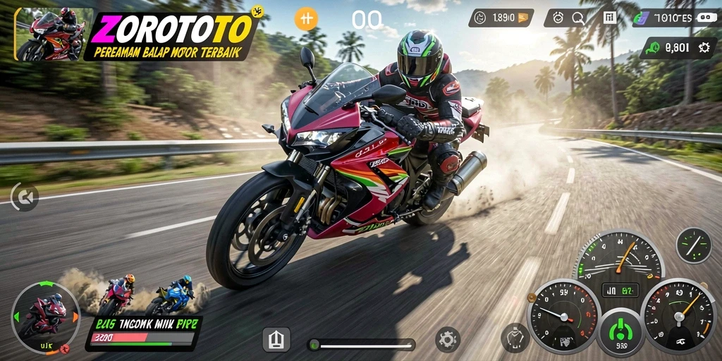 Gameplay balap motor yang seru dan menantang di ZOROTOTO.
